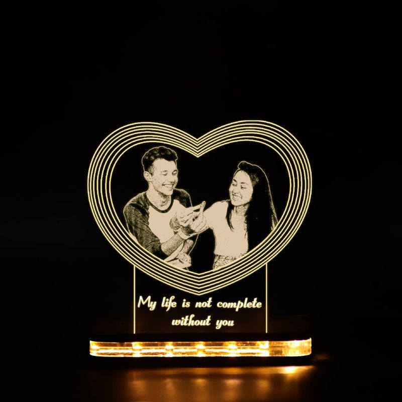 Couple Night lamp Customized Your Photo and Text Warm White Light with 12V 1 amp Adapter